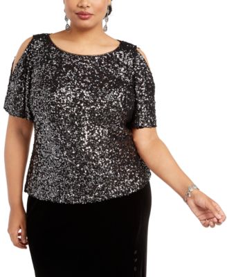Alex Evenings - Plus Size Allover-Sequin Cold-Shoulder Top