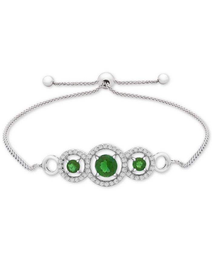 Macy's - Lab-Created Emerald (3/4 ct. t.w.) & White Sapphire (1/3 ct. t.w.) Bolo Bracelet in Sterling Silver
