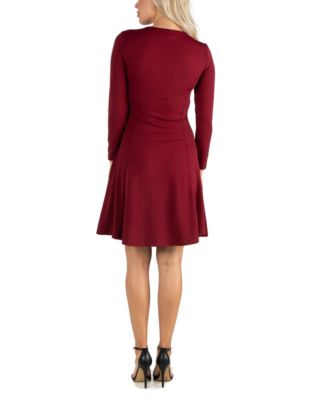 Women's Simple Long Sleeve Knee Length Flared Dress