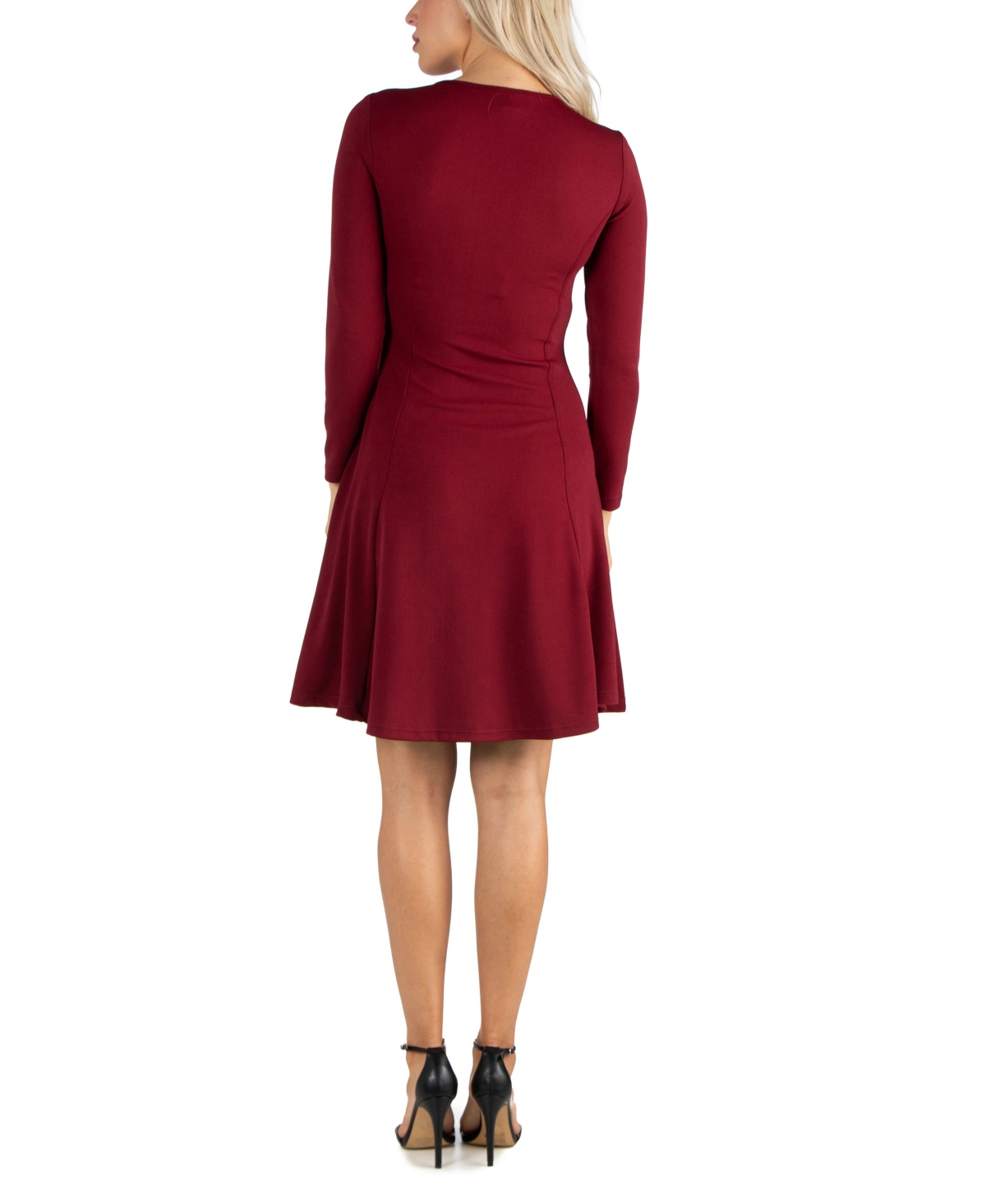 24seven Comfort Apparel Women's Simple Long Sleeve Knee Length Flared Dress