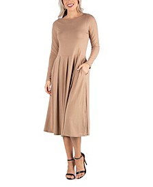 Women's Midi Length Fit and Flare Pocket Dress