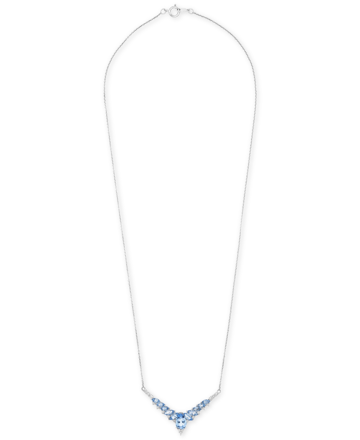 Macy's Garnet (2-1/3 Ct. T.w.) & White Topaz (3/8 Ct. T.w.) V-shape 17" Statement Necklace In Sterling Silv In Blue Topaz
