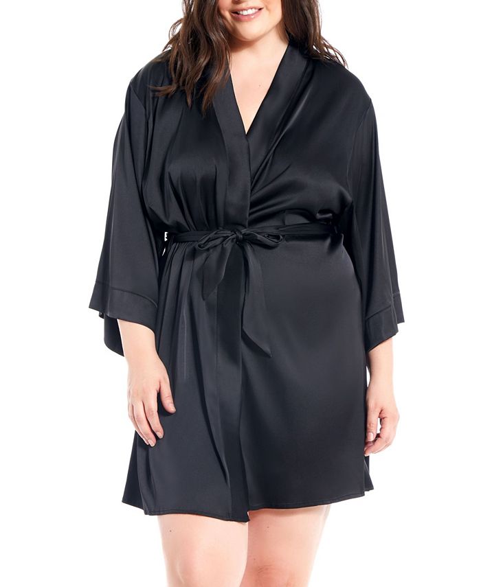 iCollection Dressy Plus Size Satin Spandex Robe with Lace Cut Out Back ...