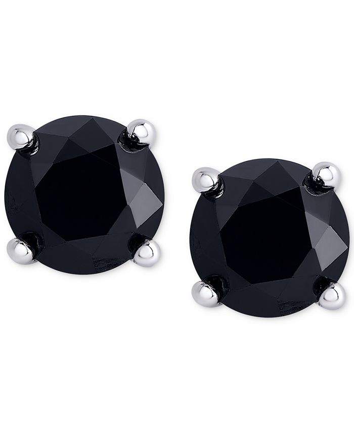 Macy's Black Diamond Stud Earrings (1 ct. t.w.) in Sterling Silver - Macy's