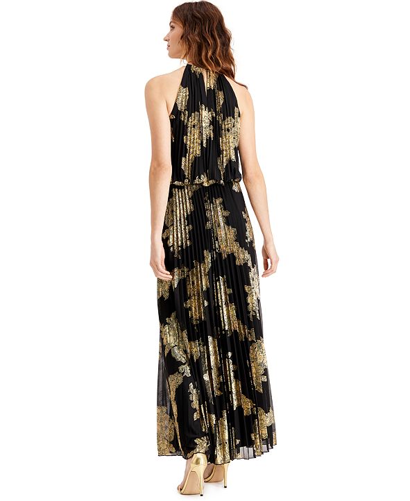 msk pleated blouson halter gown