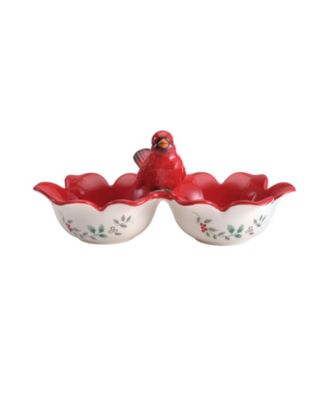 Pfaltzgraff - Winterberry 2 Section Serve Bowl With Cardinal Icon