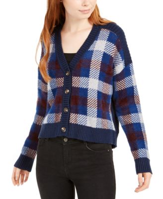 1.STATE Plaid Eyelash Cardigan Sweater 