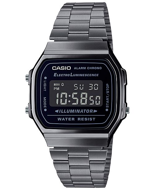 Casio Women S Digital Gunmetal Tone Stainless Steel Bracelet Watch 36mm Reviews Watches Jewelry Watches Macy S