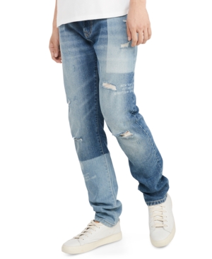 Tommy Hilfiger Men's Slim-fit Tapered Laser Patchwork Jeans In Light Wash