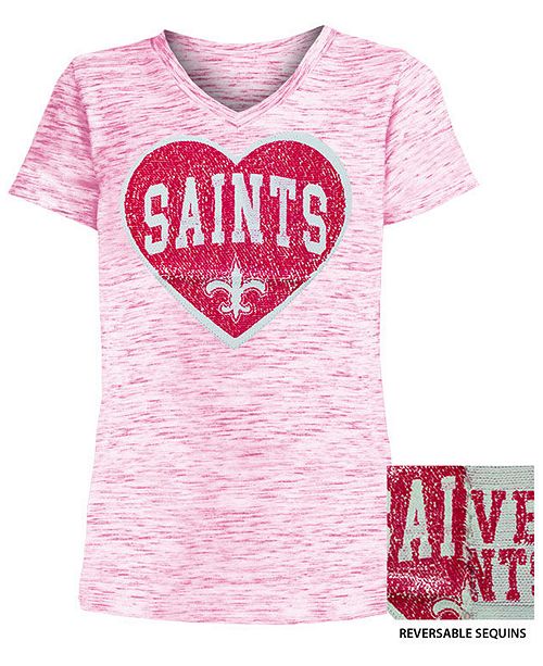 5th Ocean Big Girls New Orleans Saints Heart Flip Sequin T Shirt