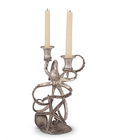 Two Taper Pewter Metal Octopus Candelabrum Candlestick Tall Centerpiece