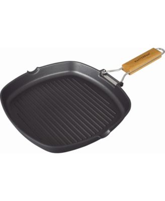 MasterPan - Non-Stick Cast Aluminum Grill Pan w/Folding Wooden Handle, 11"