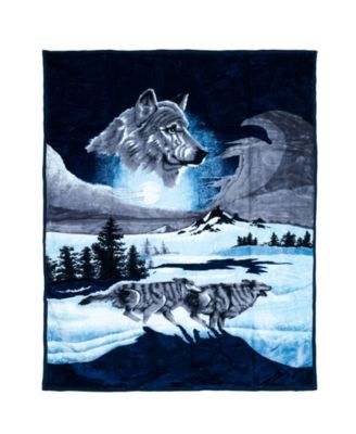 Wolf Heavy Thick Plush Mink Oversized Throw, 74" x 91"