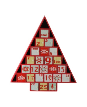Northlight 14" Rustic Red And White Christmas Tree Shaped Advent Calendar Decoration
