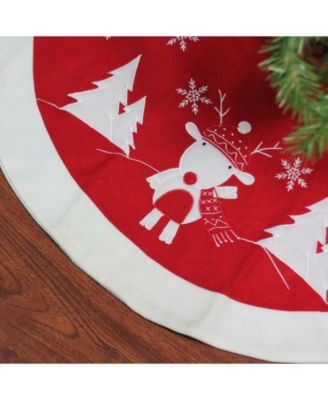 46" Red and White Winter Reindeer Embroidered Christmas Tree Skirt