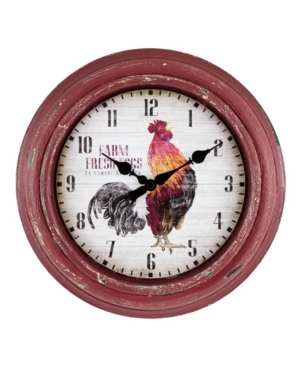 La Crosse Technology La Crosse Clock 404-3630 12" Round Rooster Distressed Plastic Analog Wall Clock In Red