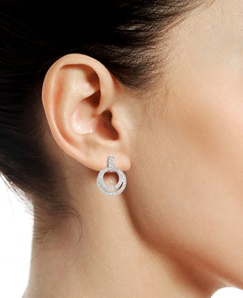 Macy's - Cubic Zirconia Double Hoop Drop Earrings in Sterling Silver