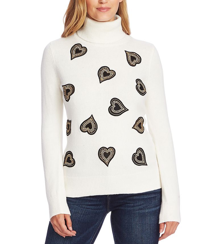 Vince Camuto Embellished Heart Turtleneck Sweater - Macy's
