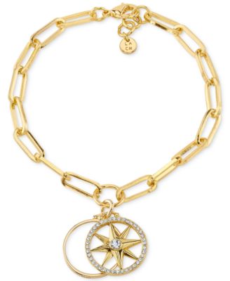 Photo 1 of Unwritten Crystal Compass Star Open Disc Silver Plated Charm Bracelet in Gold-Plated Brass