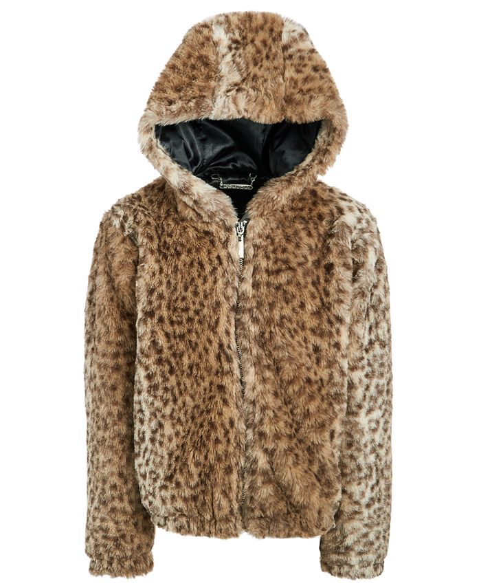 Jou Jou Big Girls Faux-Fur Animal-Print Hooded Jacket - Macy's