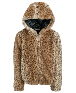 image of Jou Jou Big Girls Faux-Fur Animal-Print Hooded Jacket