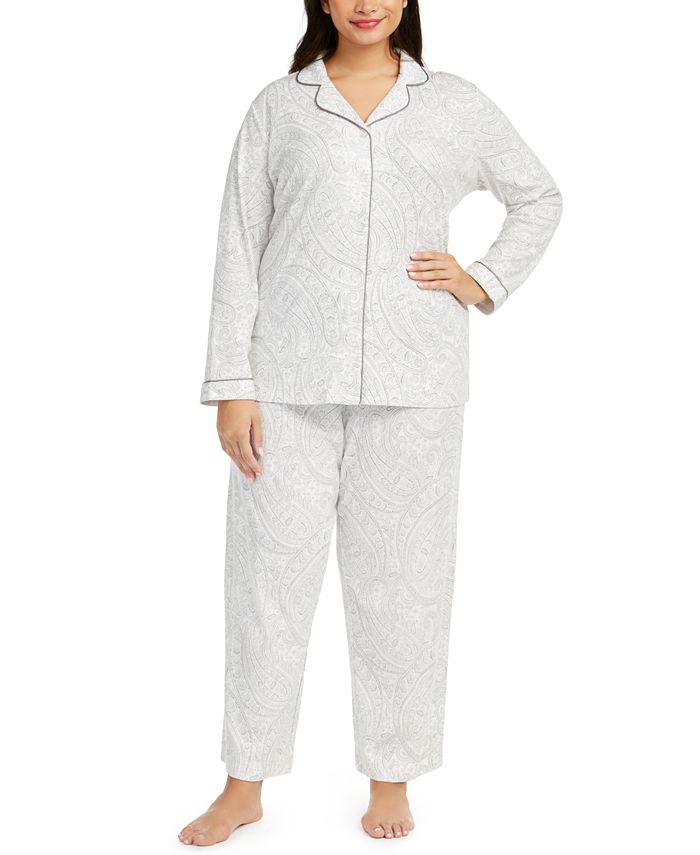 Charter Club Plus Size Brushed Knit Cotton Pajamas, Created for Macy's