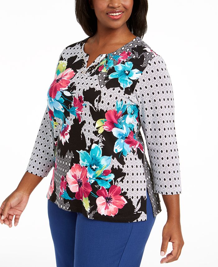 Alfred Dunner Plus Size Bright Idea Embellished Printed Top & Reviews ...