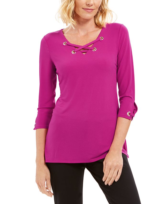 JM Collection Lace-Up Grommet-Trim Top, Created for Macy's & Reviews ...