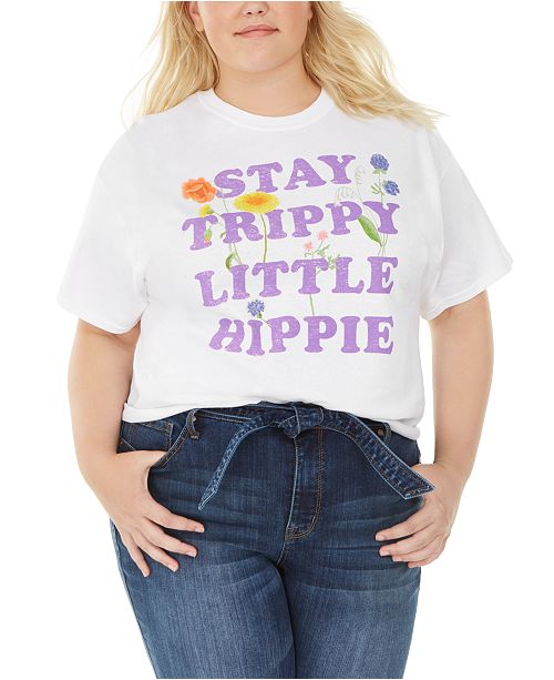 Love Tribe Trendy Plus Size Cotton Stay Trippy Little Hippie Graphic