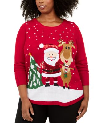 Karen Scott - Plus Size Sequined Santa Sweater