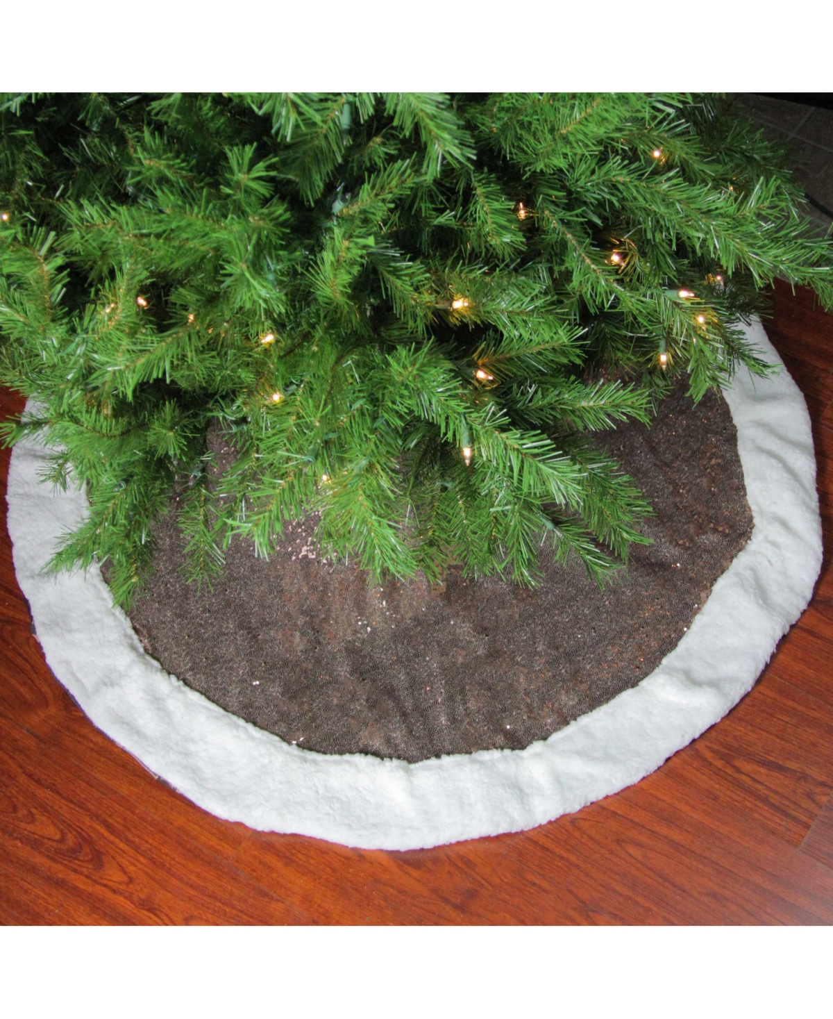 Northlight 47" Bronze Paillette Sequins Round Christmas Tree Skirt With Sherpa Border In Bronze