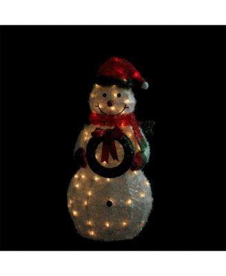38" Lighted Tinsel Snowman with Wreath Christmas Outdoor Decoration