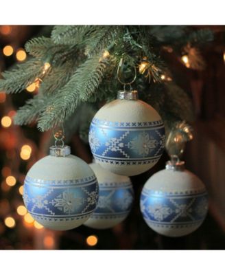 4-Piece Set of Silver Glitter Nordic Patterned Glass Ball Christmas Ornaments4" 100mm