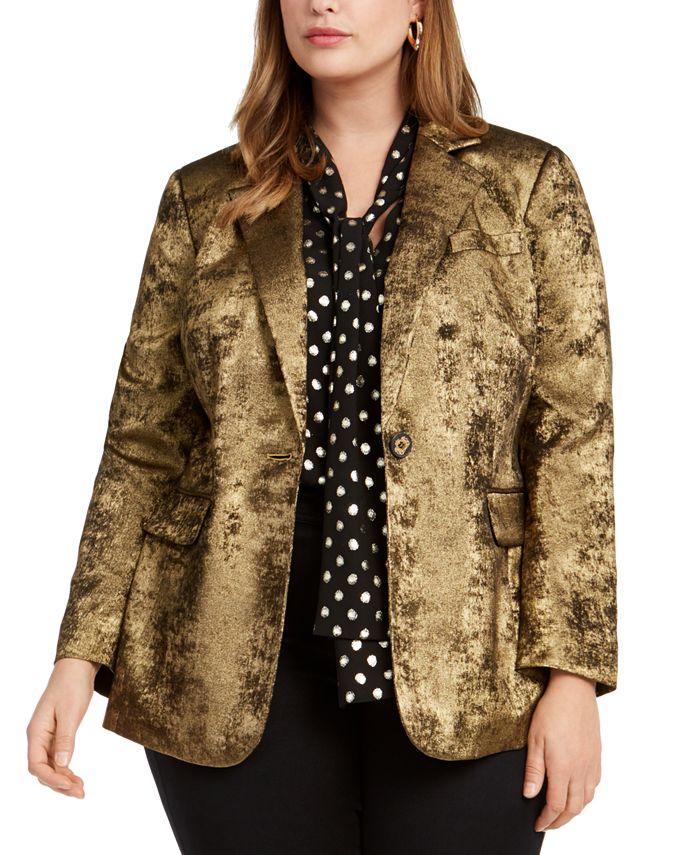 Bar III Trendy Plus Size Metallic OneButton Blazer, Created for Macy's