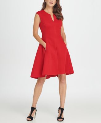 DKNY - Notch Neck Fit & Flare Mesh Dress