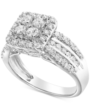 image of Diamond Square Halo Cluster Engagement Ring (1 ct. t.w.) in 14k White Gold