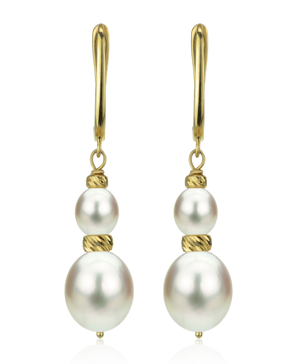 White Cultured Pearl (16 mm) Dangle Earrings in 14k Yellow Gold - 14K Yg