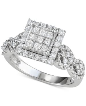 image of Diamond Princess Cluster Engagement Ring (1-1/6 ct. t.w.) in 14k White Gold