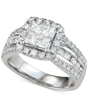 image of Diamond Princess Three Row Engagement Ring (2 ct. t.w.) in 14k White Gold