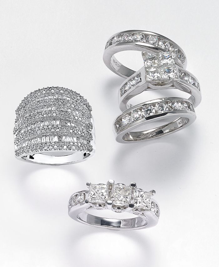 Macy's Diamond Princess Three Stone Engagement Ring (3 ct. t.w.) in 14k ...
