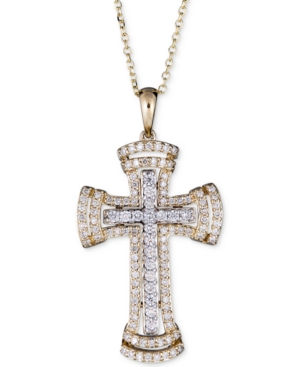 image of Diamond Cross Pendant Necklace (1/2 ct. t.w.) in 14k Gold & White Gold, 16