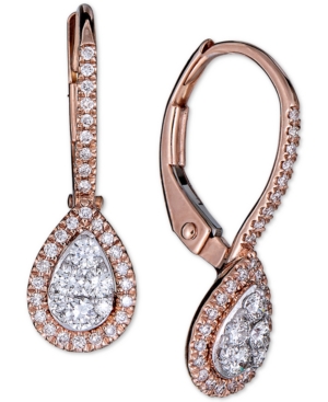 image of Diamond Halo Teardrop Dangle Drop Earrings (3/8 ct. t.w.) in 14k Rose Gold