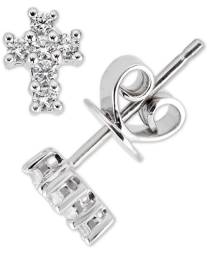 image of Diamond Cross Stud Earrings (1/6 ct. t.w.) in 14k White Gold