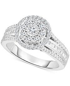 Diamond Halo Cluster Engagement Ring (1 ct. t.w.) in 10k White Gold