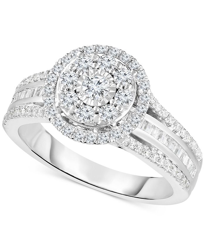 TruMiracle - Diamond Halo Cluster Engagement Ring (1 ct. t.w.) in 10k White Gold