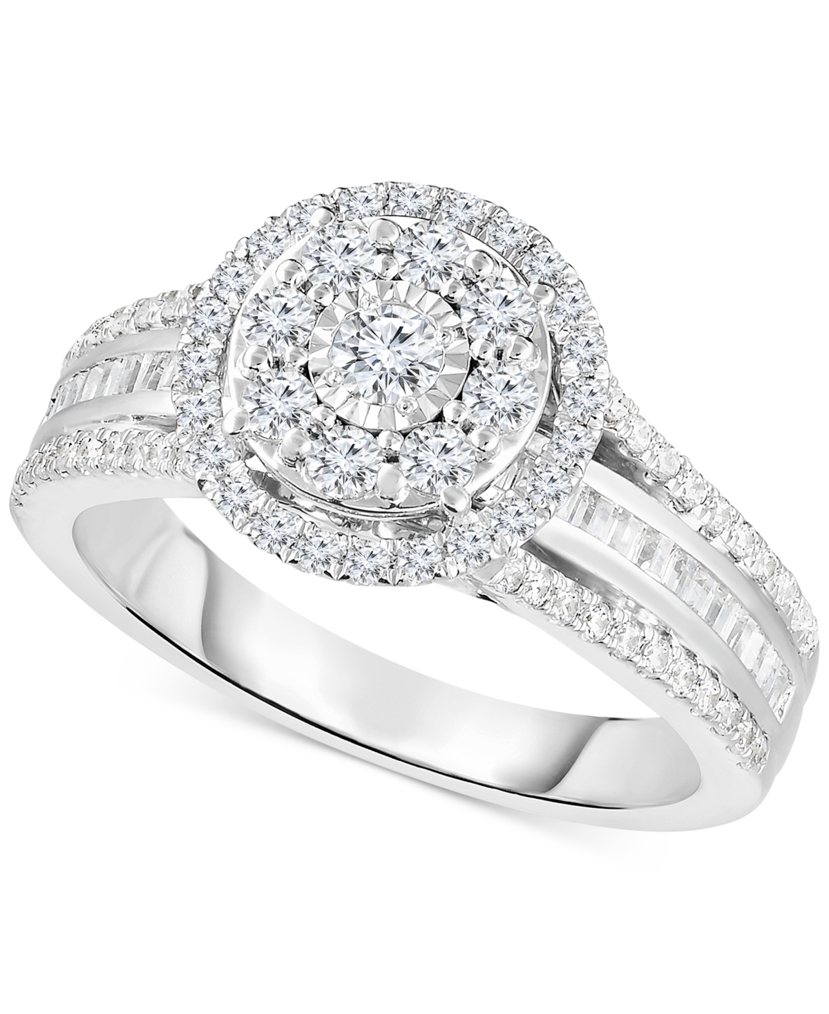 Diamond Halo Cluster Engagement Ring (1 ct. t.w.) in 10k White Gold - White Gold