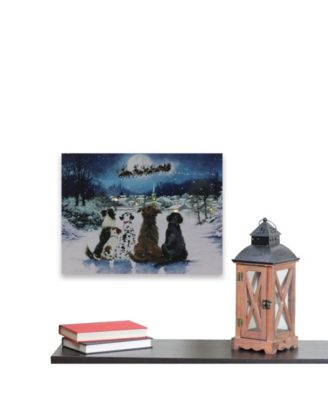 LED Fibre Optic Lighted Dogs Watching Santa Claus Christmas Wall Art