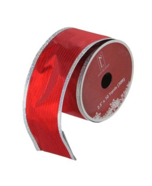 Northlight Shimmery Red And Silver Horizontal Wired Christmas Craft Ribbon 2.5" X 10 Yards In Silver
