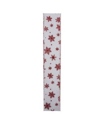 White and Red Snowflakes Burlap Wired Christmas Craft Ribbon 2.5" x 10 Yards