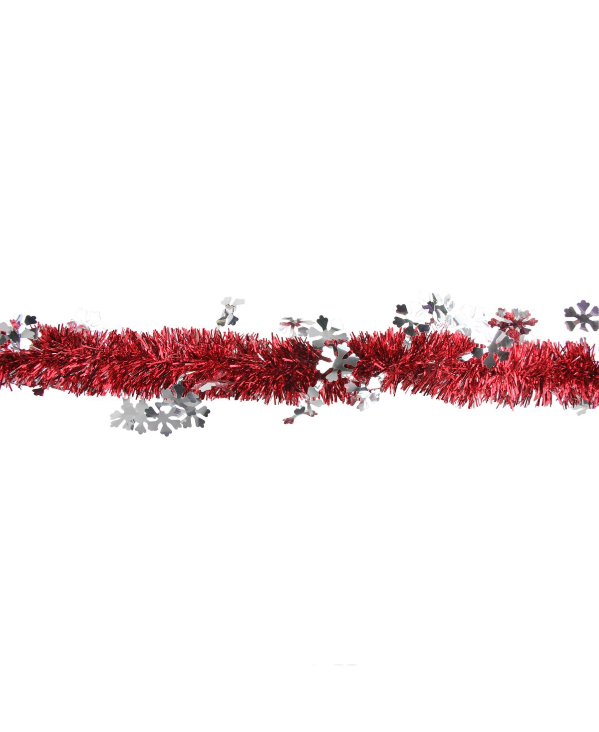 12' Shiny Red Christmas Tinsel Garland with Silver Snowflakes - Unlit - Silver
